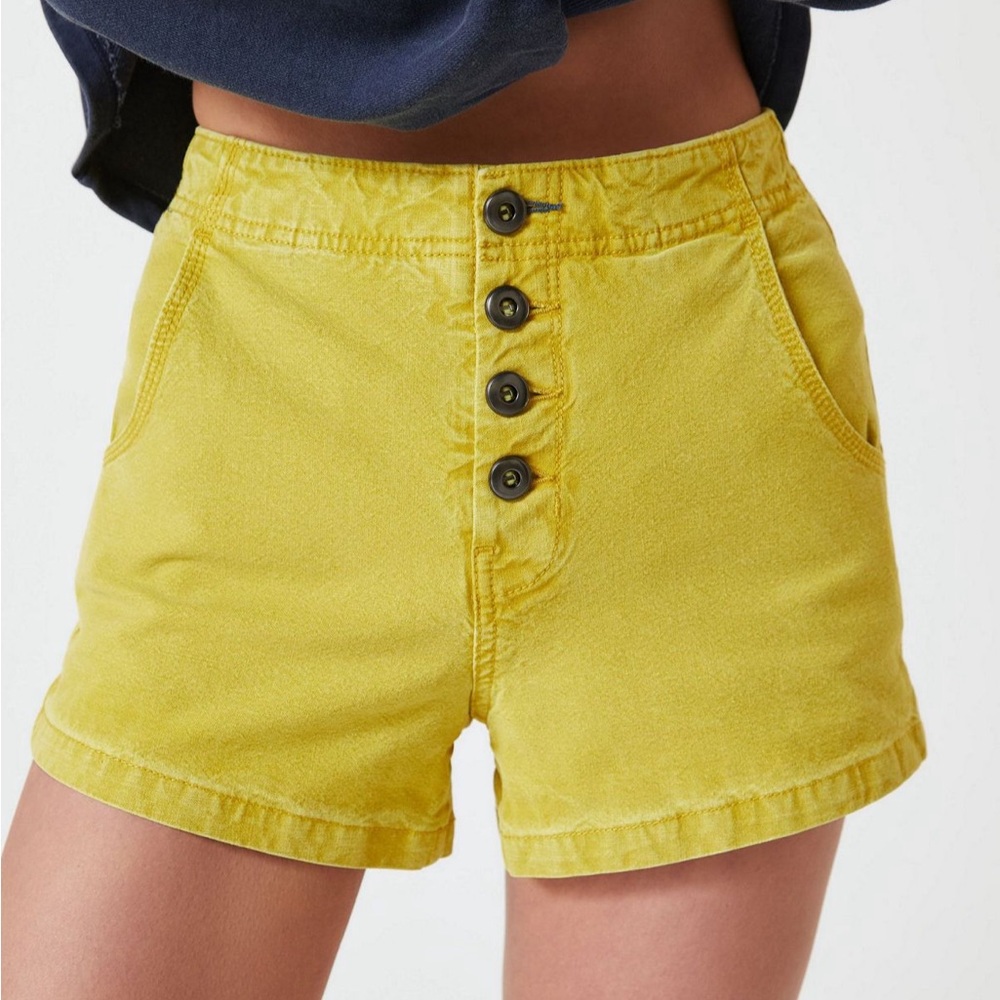 Pilcro High Waist Yellow Button-Front Shorts